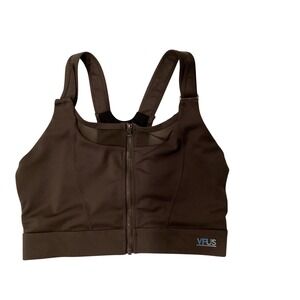 VFUS Women Brown Zipper Front High Impact Sports Bra Large Athletic Workout